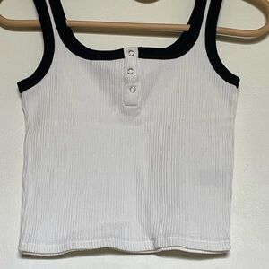 Cotton On White and Black Ribbed Tank Top